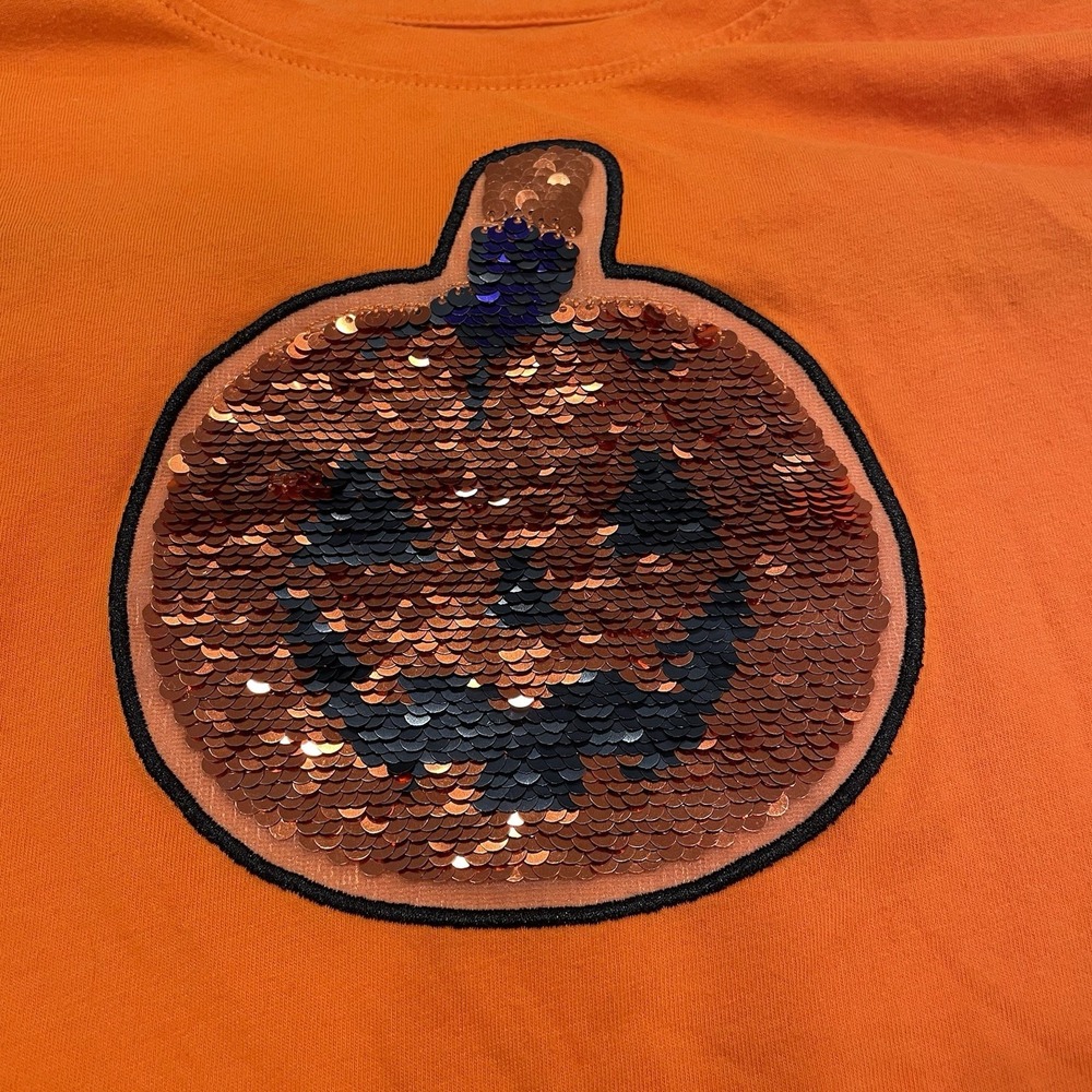 BOGO Girls‎ Tee T-Shirt L Halloween Fall Pumpkin Witch Ghost Orange Long Sleeve - Picture 3 of 7